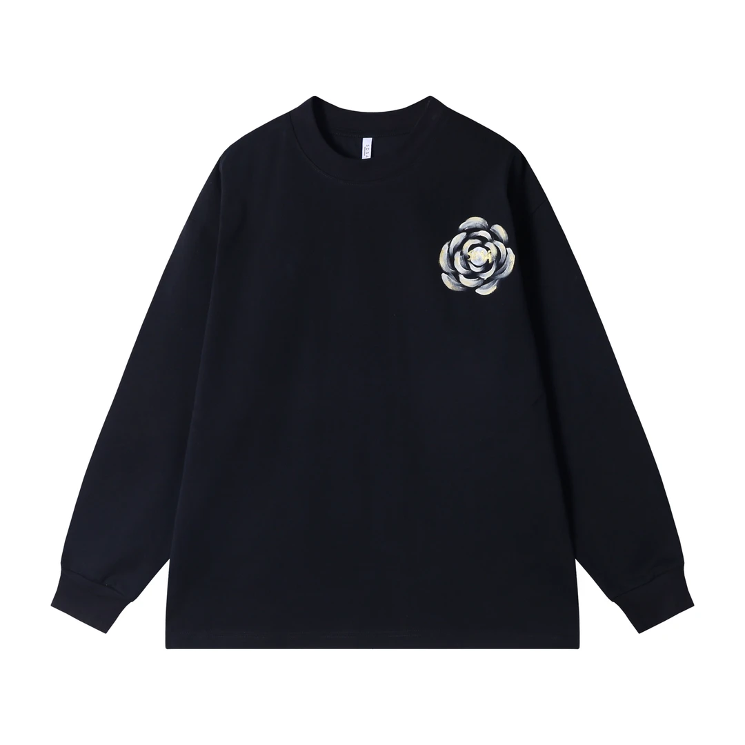 WY582秋季新款时尚个性撞色彩绘花圆领长袖卫衣休闲百搭情侣上衣