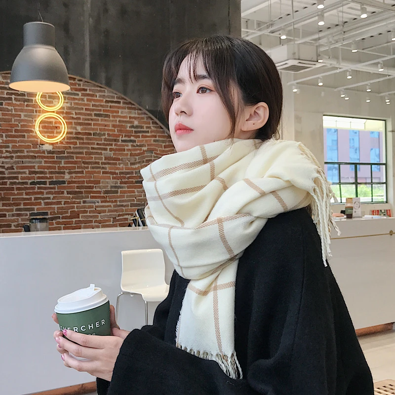 围巾女秋冬季学生日系厚潮ins韩版百搭英伦格子可爱少女围脖