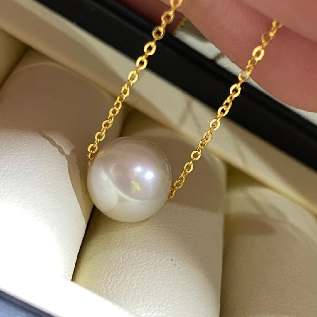 【薇岚朵】18k金贴片路路通项链淡水爱迪生珍珠赠银链时尚11-12mm