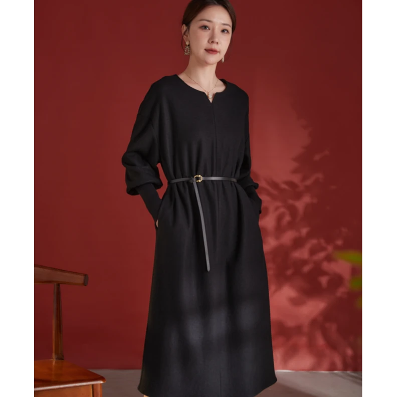 【敏洋纯】2024新款连衣裙82497926气质长袖女士黑色复古