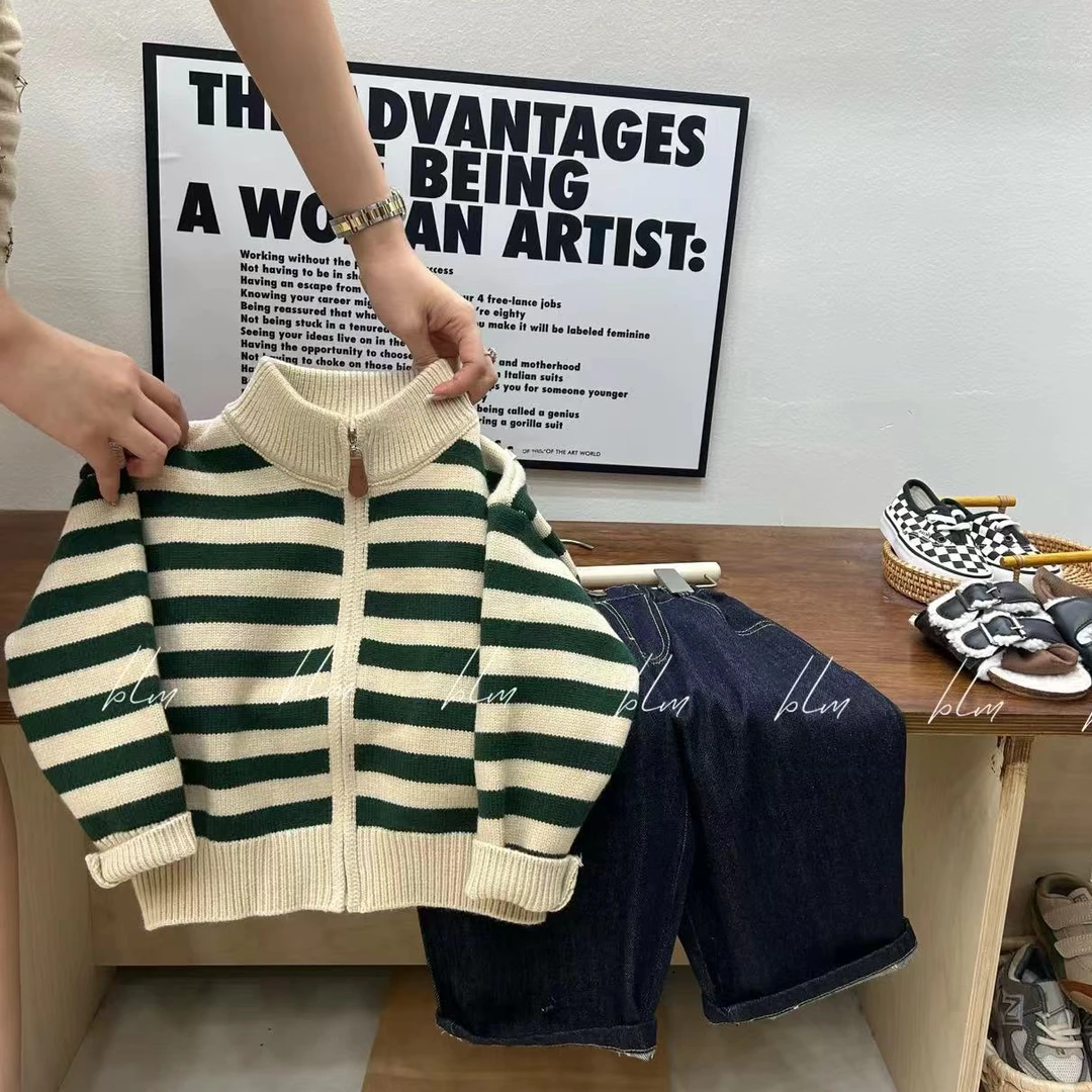 秋冬款韩版时尚条纹款儿童毛衣开衫 A169
