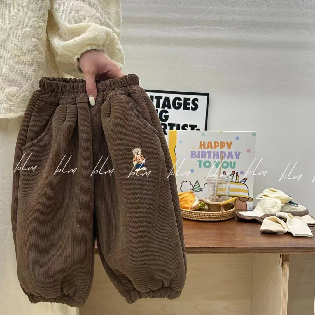 【菠萝米】冬款韩版加绒款小熊束脚裤子 A988