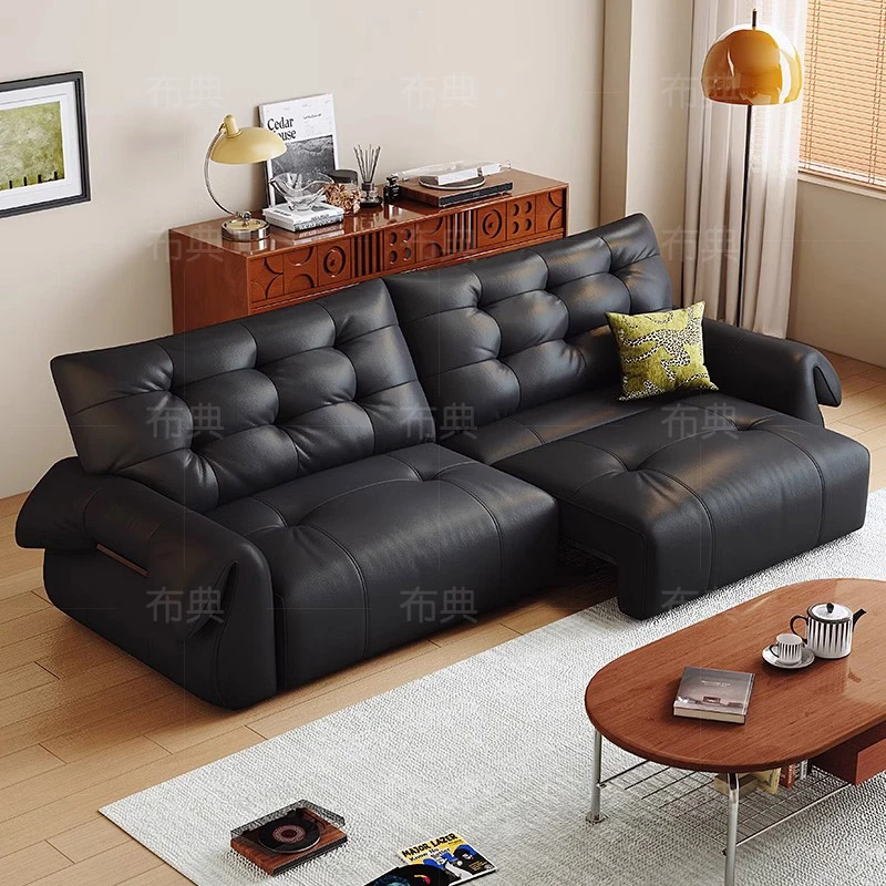 电动多功能语音控制沙发客厅简约沙发自动伸缩黑天鹅真皮沙发床