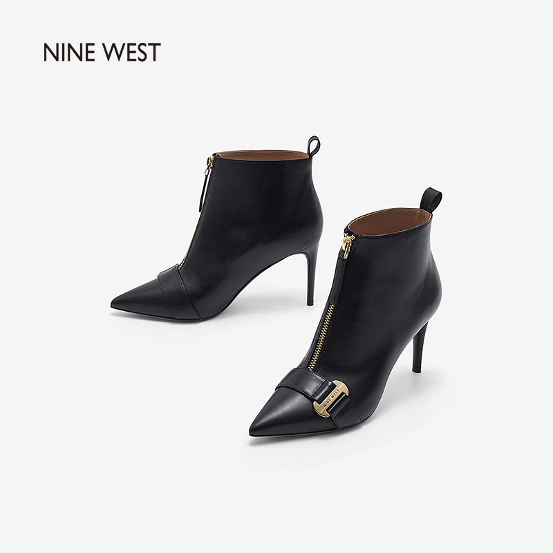 Nine West/玖熙冬季新款高跟时尚女靴金属饰扣尖头短靴NG105015CK