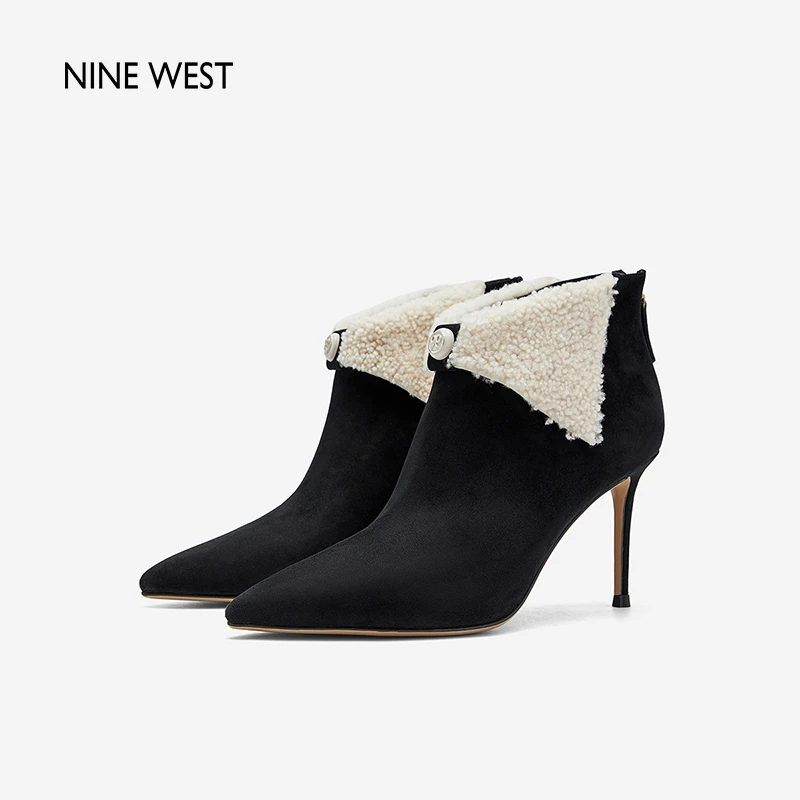 Nine West/玖熙23年秋冬新款尖头短靴翻毛领细跟时装靴NG353082SK