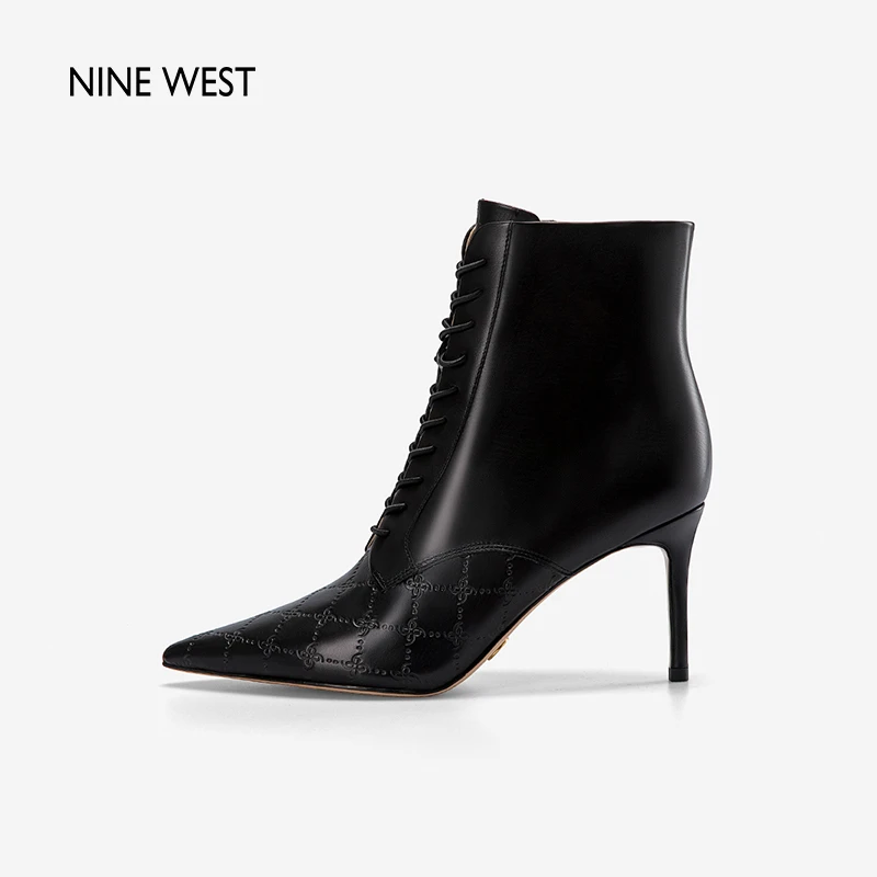 Nine West/玖熙秋冬新款尖头时装靴优雅压花细高跟短靴NG202006CK