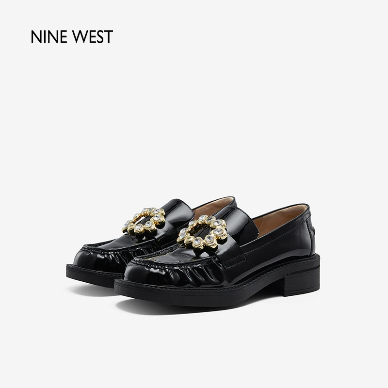 Nine West/玖熙女鞋秋冬新款厚底女鞋陨石水钻乐福鞋NP307048FK