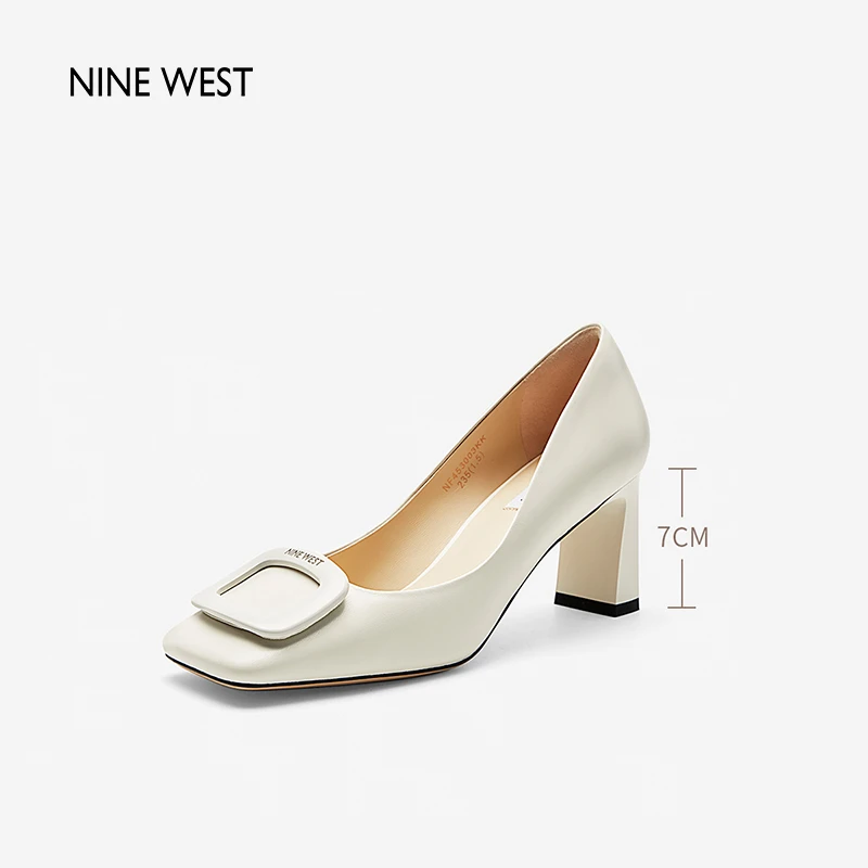 Nine West/玖熙气质百搭方圆头粗跟高跟鞋方扣简约通勤NF453003KK