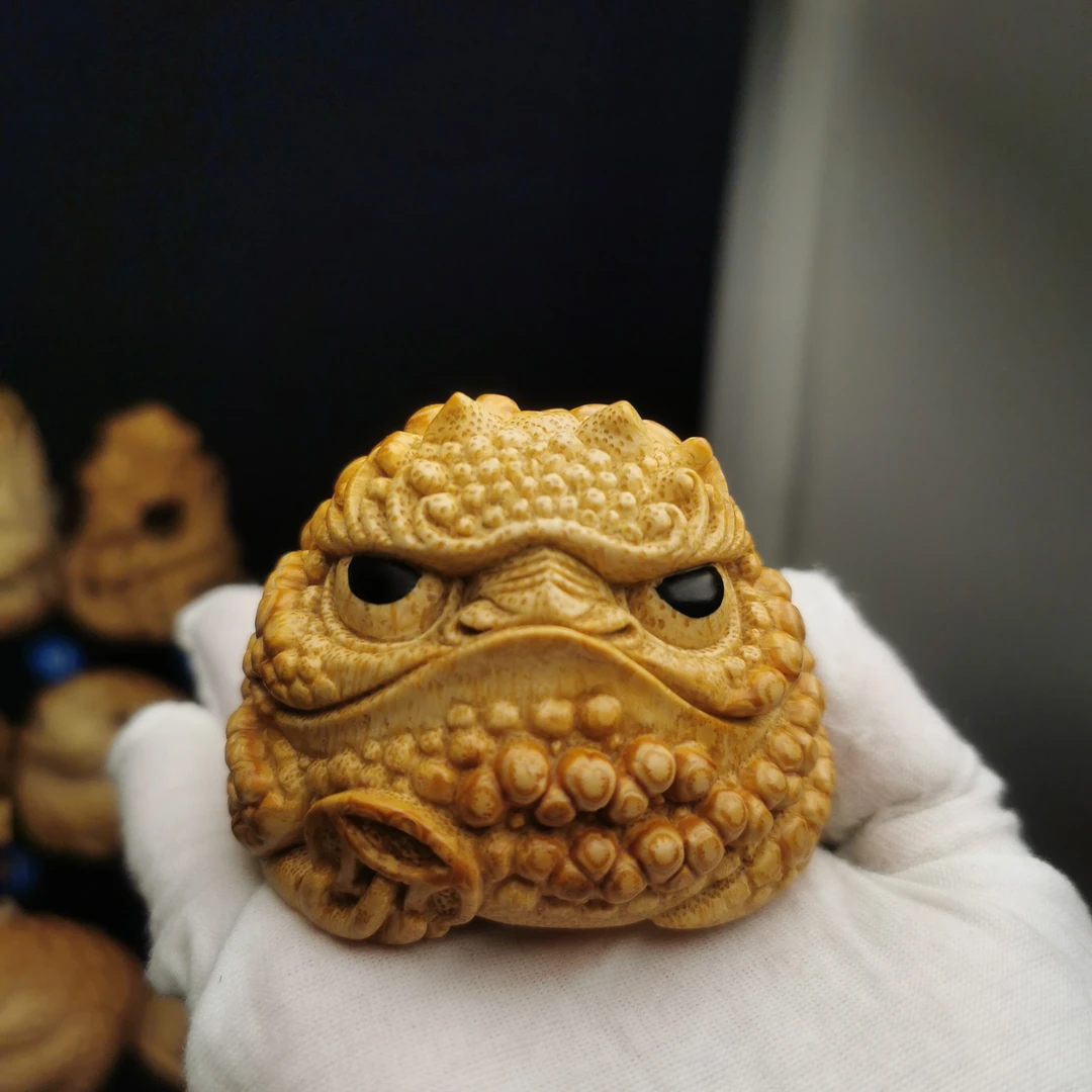 雅园竹根雕杜伟老师本工雕刻 悟道金蟾手把件 文玩 满钉精工老料