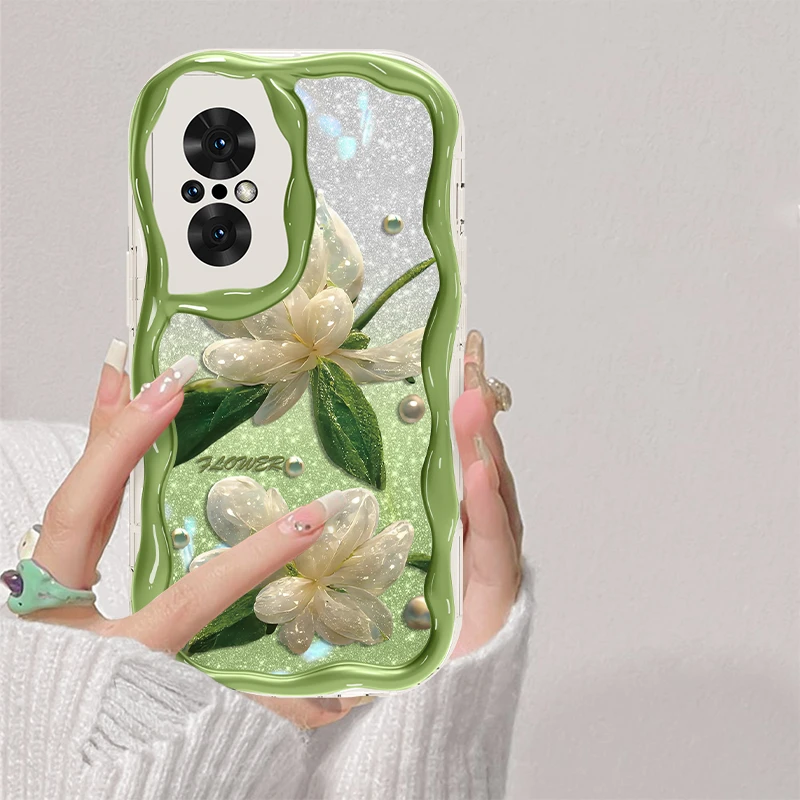 适用于华为nova9SE兰花手机壳奶油全包硅胶网红创意女款防摔软壳