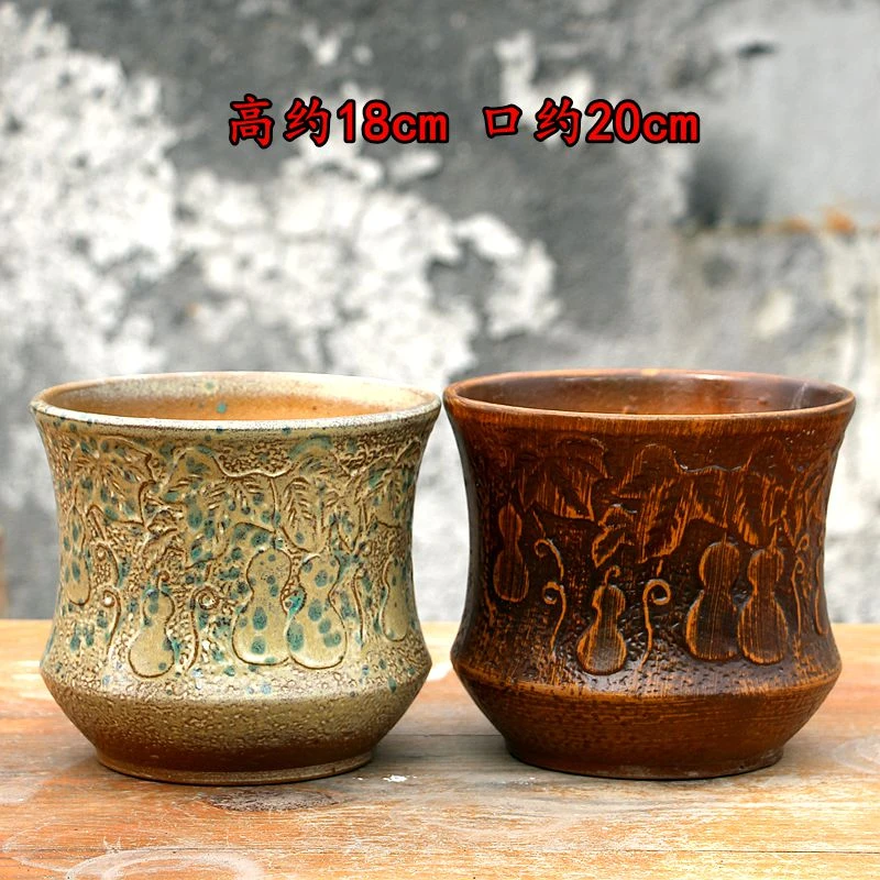 粗陶手工绿植花盆粗陶透气兰花盆家居装饰景观陶罐简约陶瓷花盆