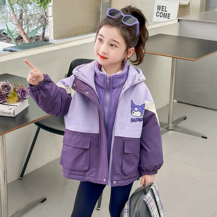 女童库洛米夹棉加厚外套秋冬款2024新款儿童冲锋衣三合一宝宝棉服