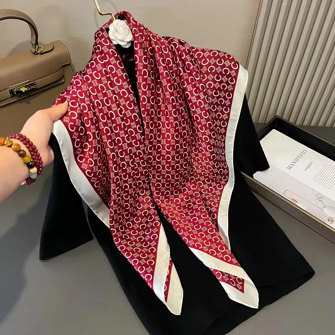 【芬姐专属】新款方巾-香槟玫瑰-时尚酒红 百搭丽锦缎105*105-88*88