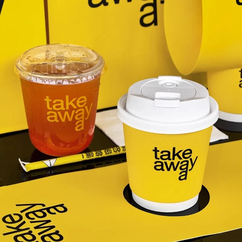 网红咖啡杯子一次性咖啡纸杯奶茶热饮果汁外带打包杯带盖商用定制