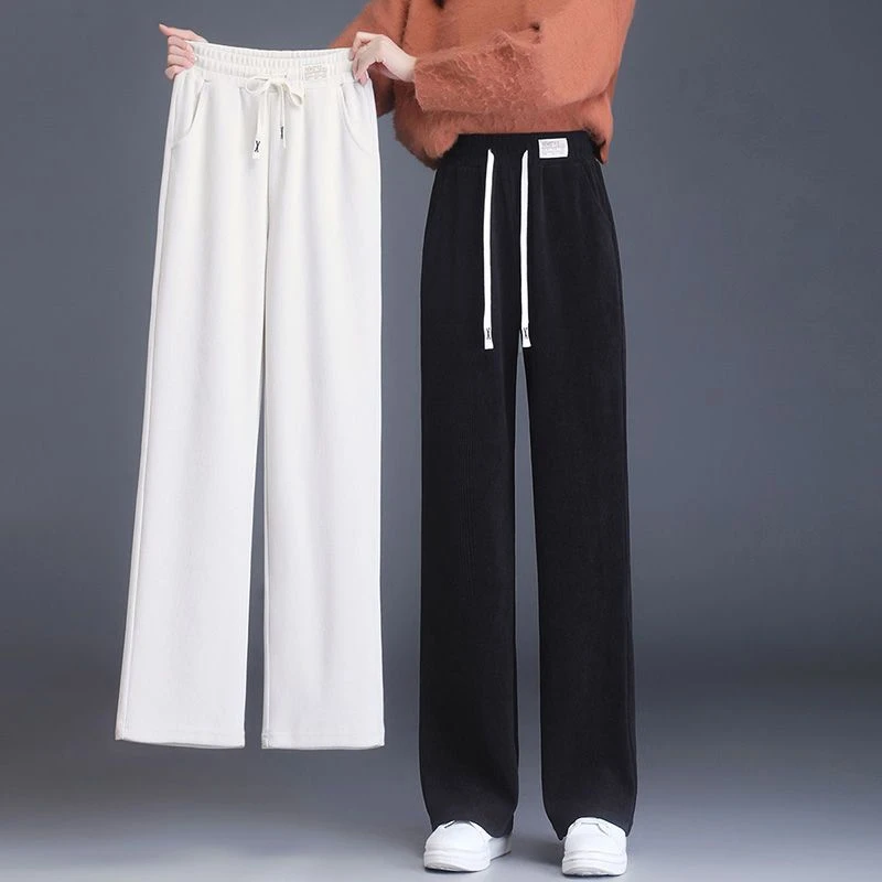 加绒/不加绒抽绳阔腿裤女2022年新款垂感宽松直筒高腰秋冬休闲裤