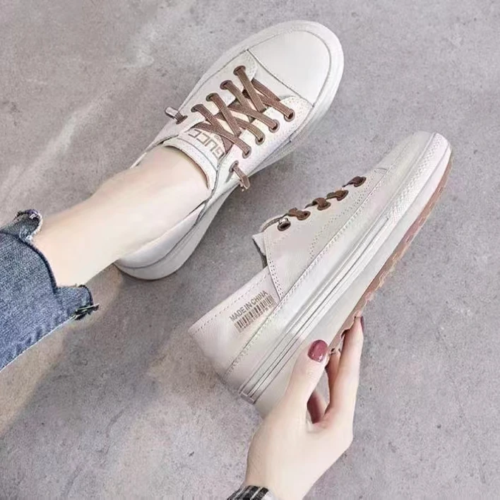 爆款百搭平底3CM韩版女士舒适透气软底小白鞋一脚蹬懒人鞋