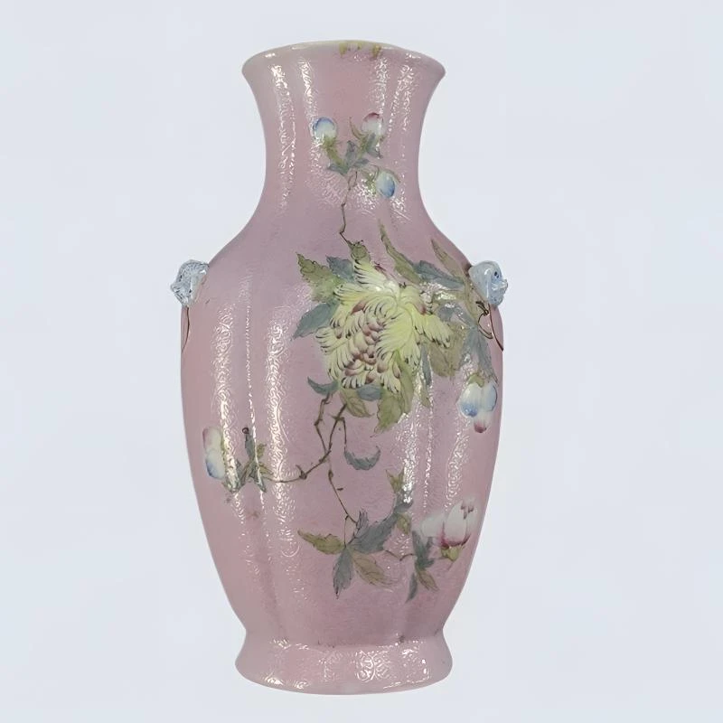 清  乾隆  胭脂红粉彩扒花花卉壁瓶古陶瓷W-2062