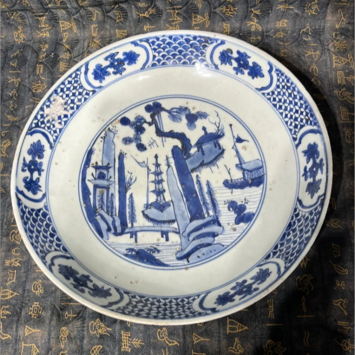 明 万历 青花山水赏盘W-2308