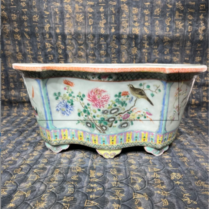 清   同治 粉彩花鸟花盆陶瓷w-2284