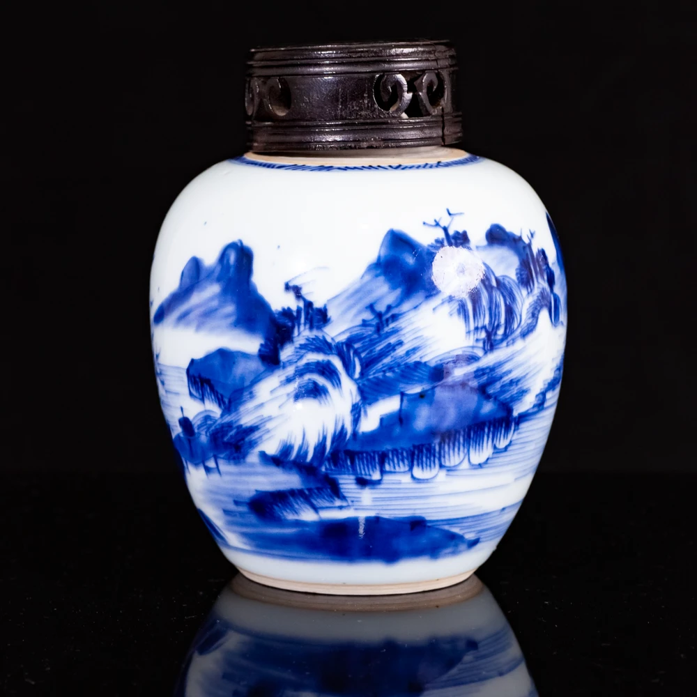 清 雍正 青花山水茶叶罐GS-0001-2497