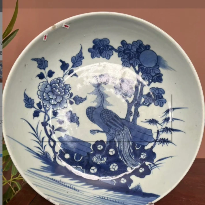 清中 青花花鸟盘w-62