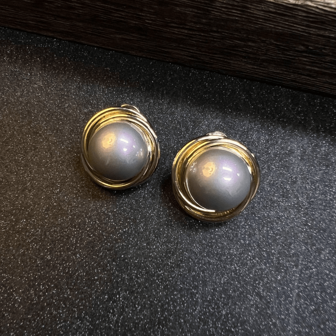 3424淡紫色珠珠黄边耳钉8P0186H