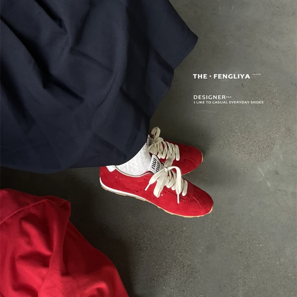 Milk女鞋严选~春秋百搭新款中国红休闲百搭德训鞋系带板鞋阿甘鞋