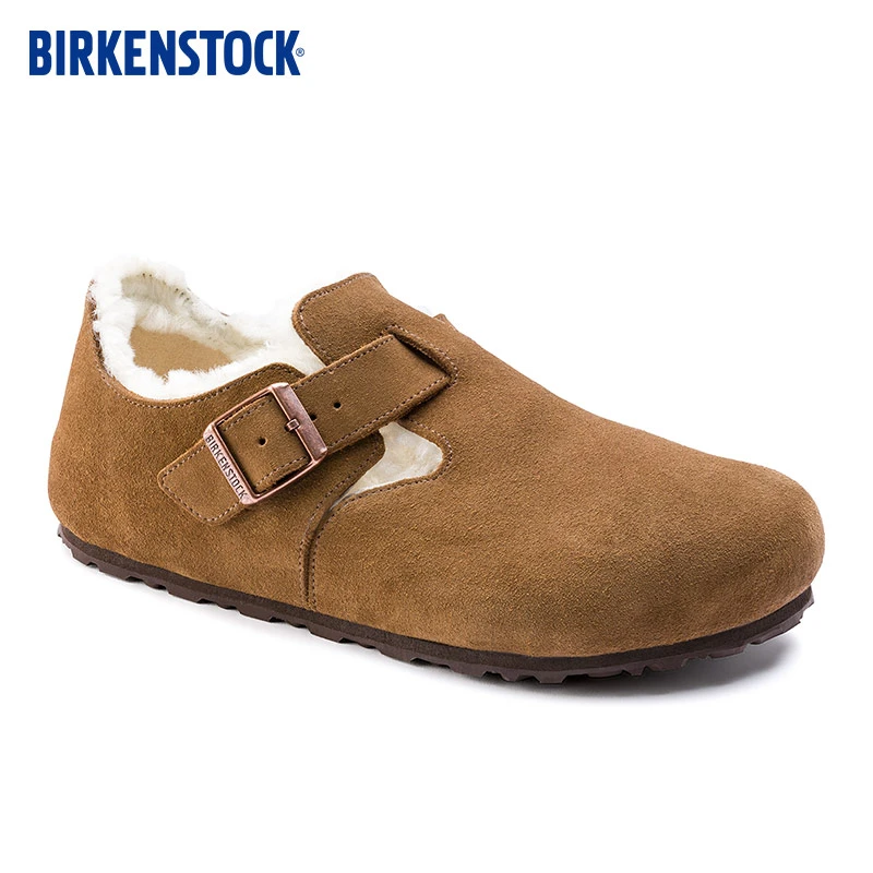 BIRKENSTOCK女秋冬毛毛鞋软木休闲鞋绒面革London系列