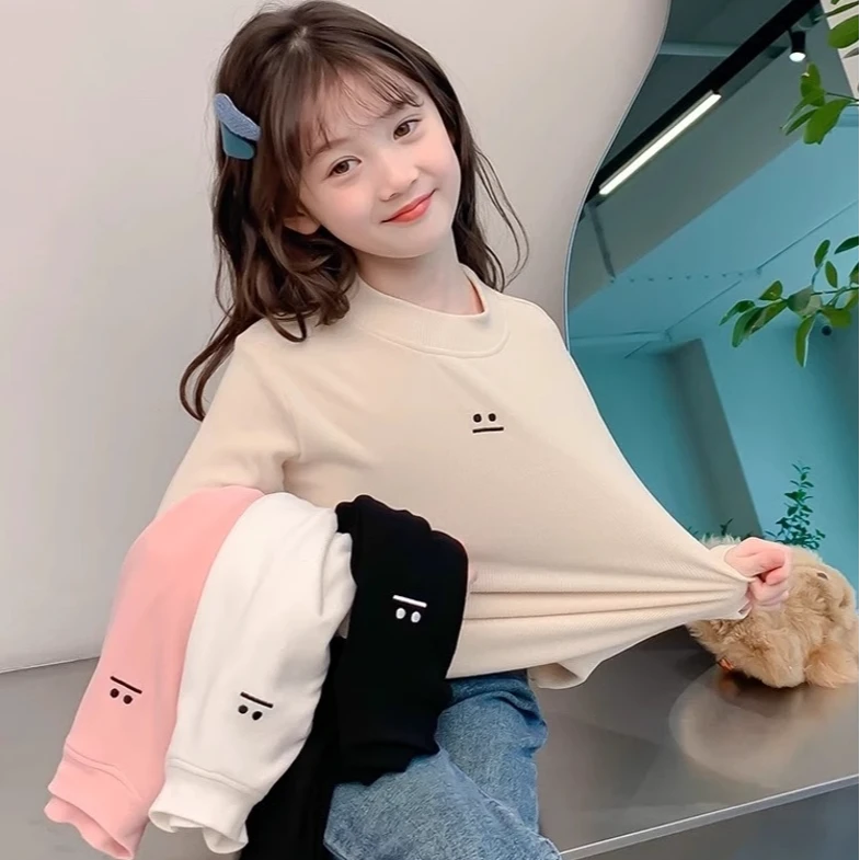 女童德绒打底衫2025秋冬新款儿童德绒内搭中小童半高领加厚上衣潮