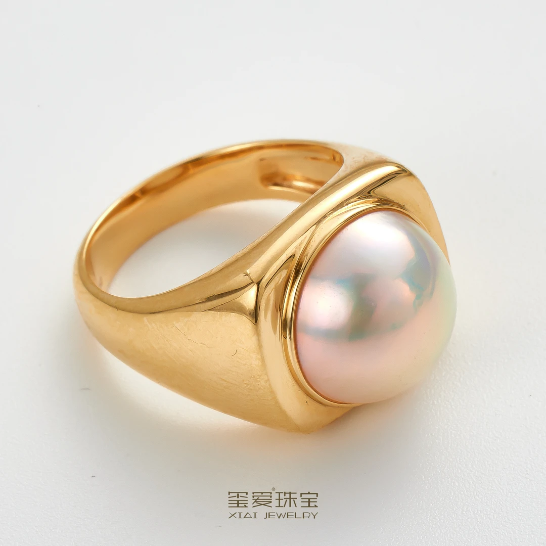 【紫绫定制ZL-65001】18K金时尚百搭海水白马贝珍珠戒指12-13mm气质