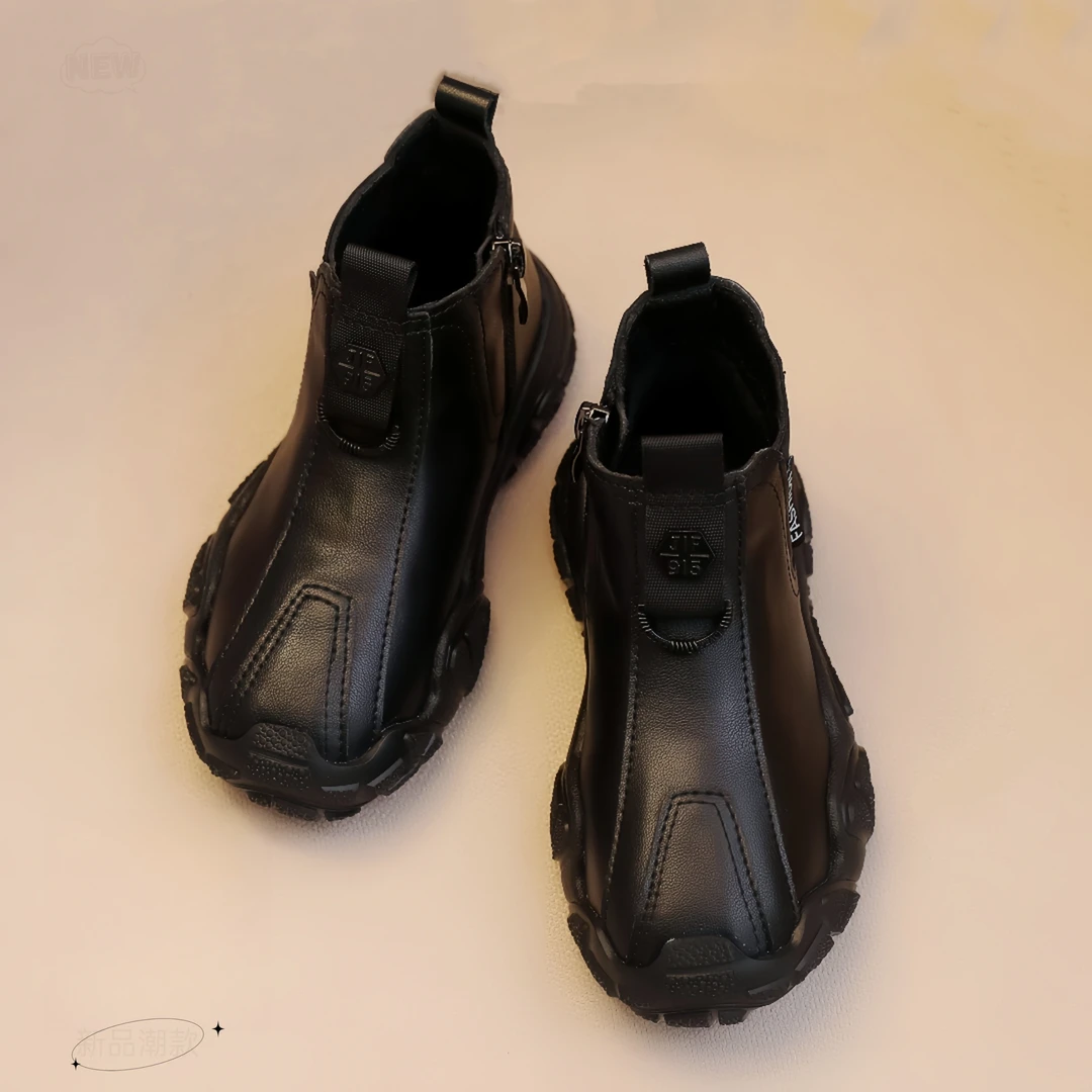 马丁靴儿童加绒洋气冬季2024新款宝宝6-12岁爆款真皮男童靴子加厚