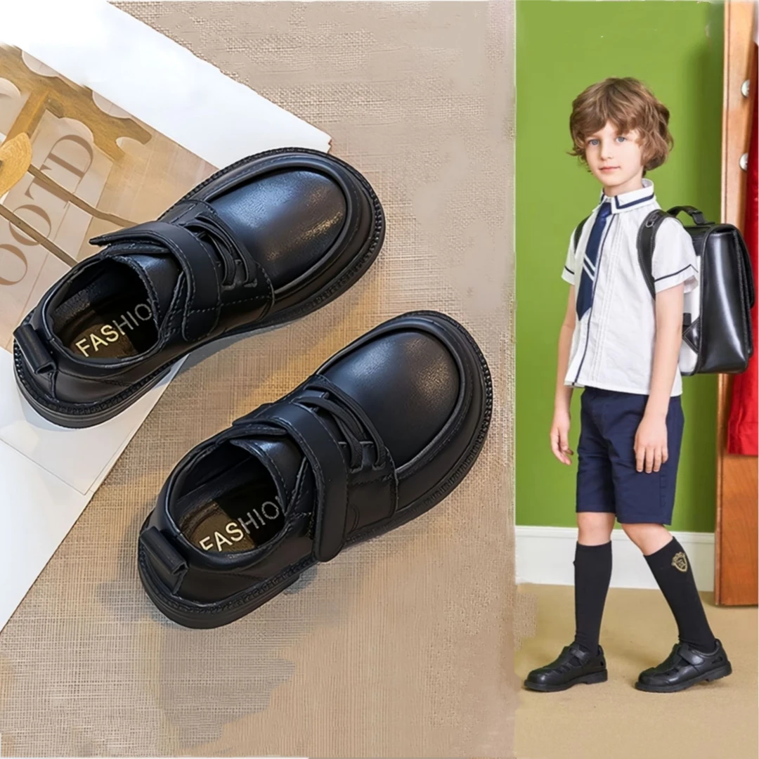 儿童皮鞋宝宝2025新款春秋黑色6-12岁真皮软底男童英伦风小孩爆款