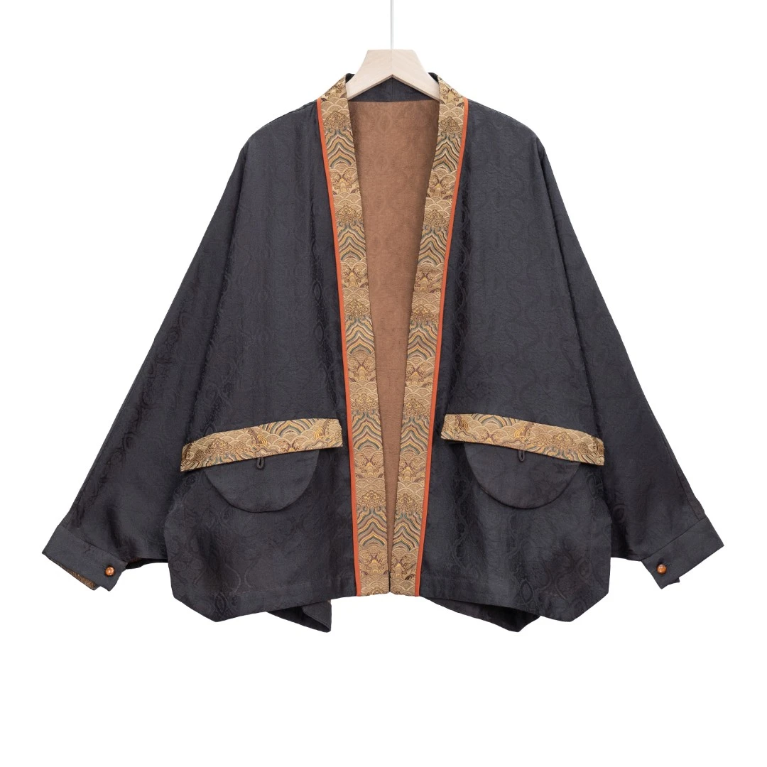 玺欢中式香云纱双面古风中国风重工泗泾萝老料上衣外套RJ9999