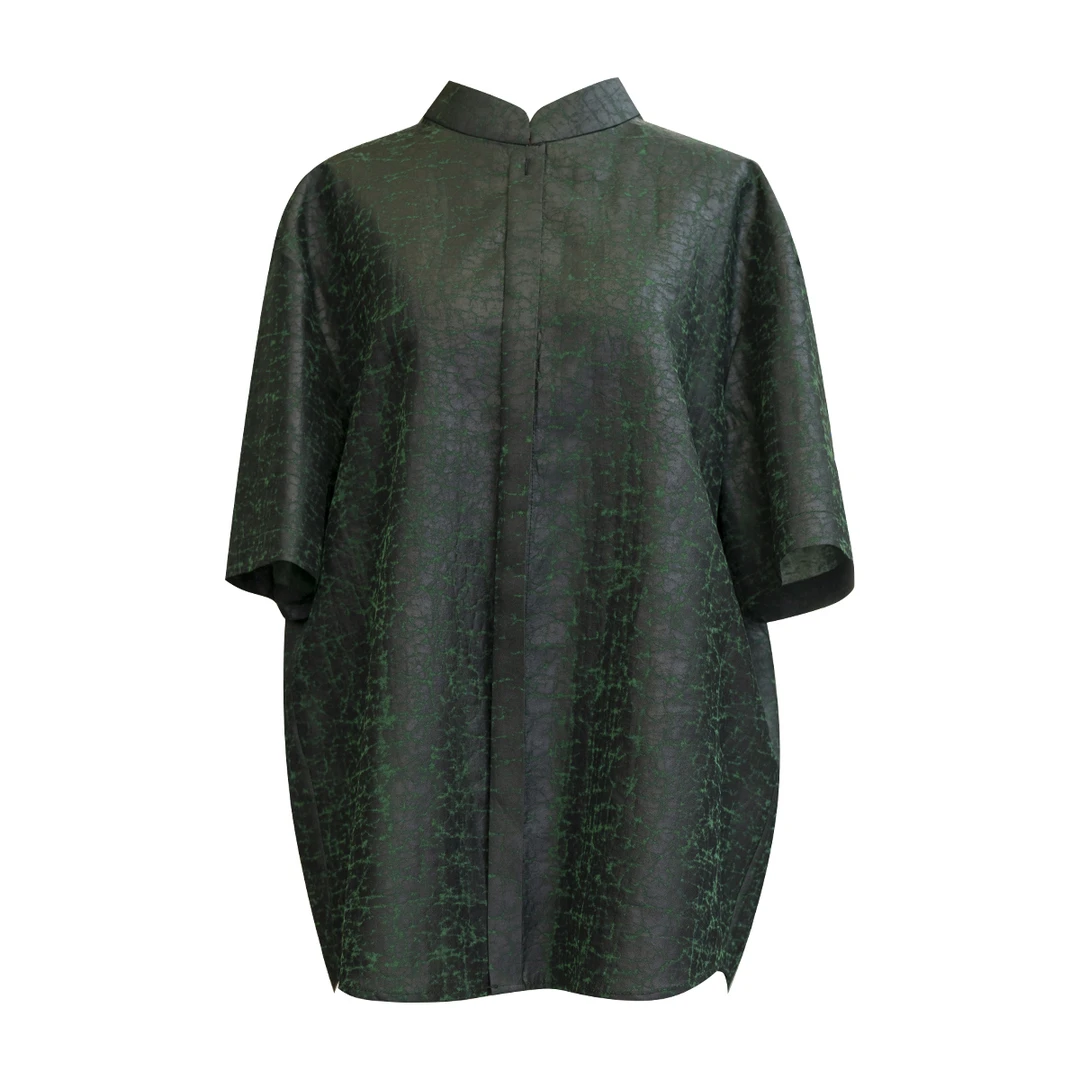 玺欢新中式国风男女同款龟裂纹香云纱复古上衣开衫衬衫6611