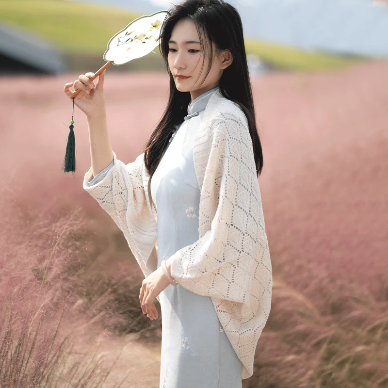 缇花影 | 新款旗袍外搭披肩针织披肩秋款外套小披肩外搭时尚范