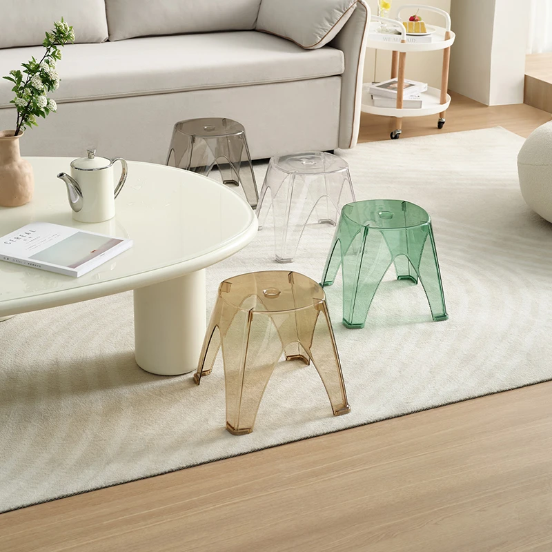 全友家居轻巧透明坐凳稳固承重透明PET材质塑料小凳子DX115082