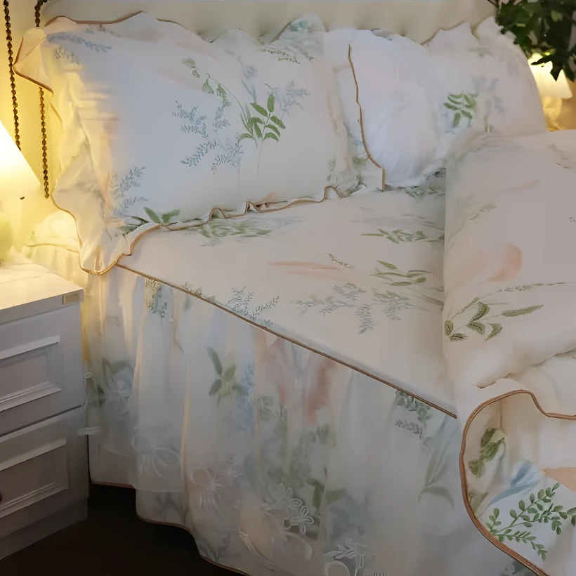 【主播推荐】新款全棉床盖韩版荷叶边公主风轻奢床裙四件套罩床韩式