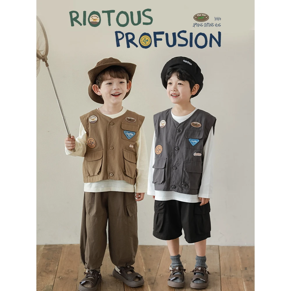 YOEHYAUL/幼悠【清货】复古大地色定制绣标日系层次感小马甲FN0119