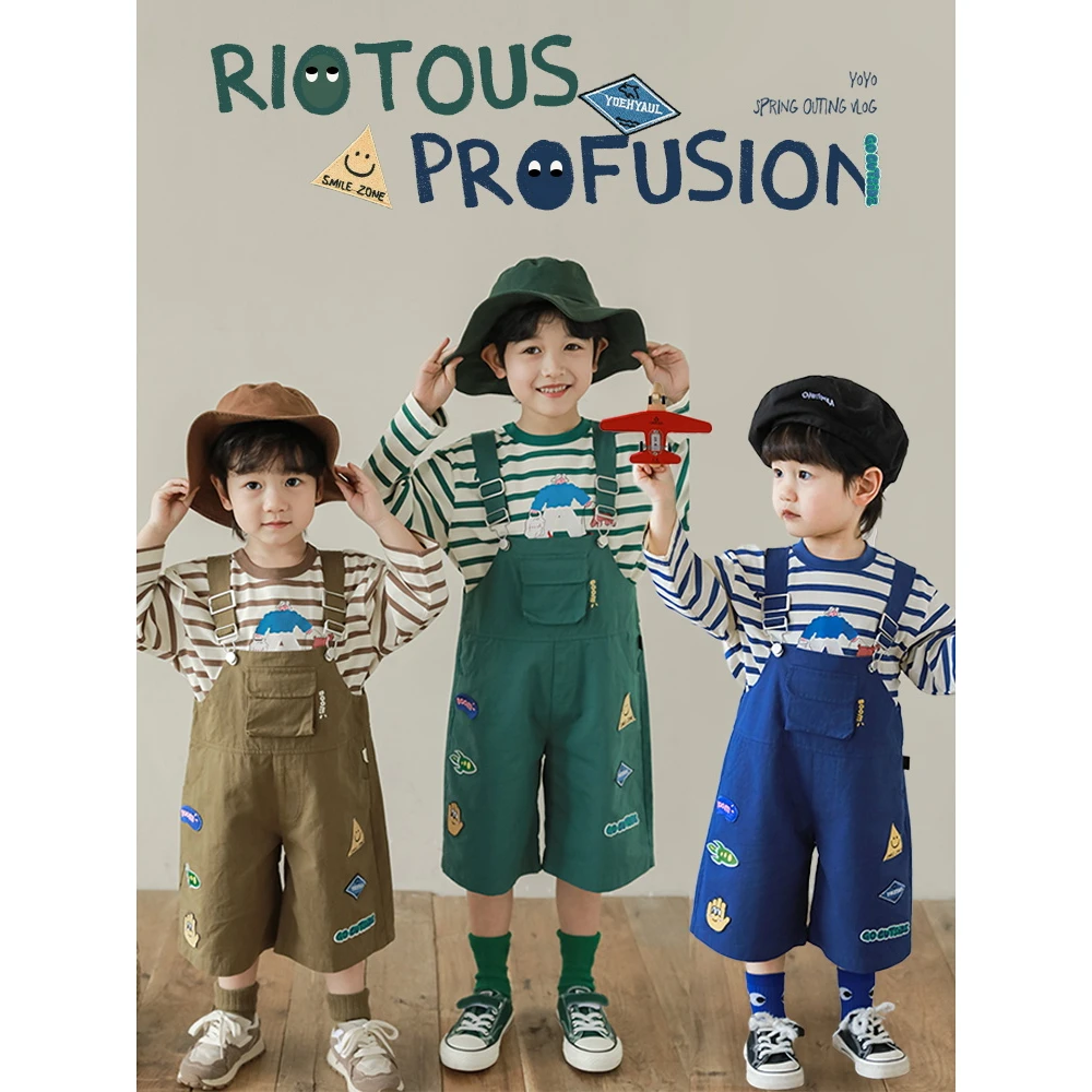 YOEHYAUL/幼悠【清货】活泼感定制绣标日字扣调节舒适背带裤FN0045