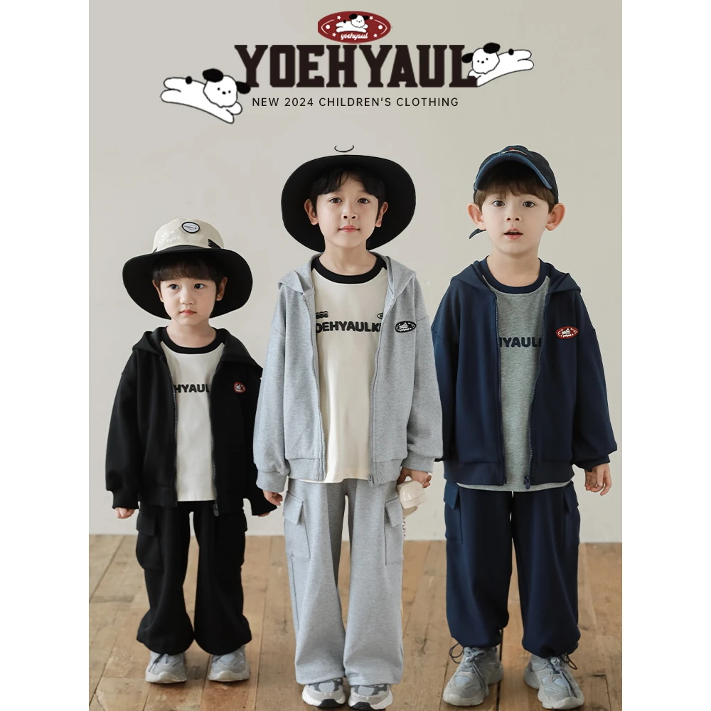 YOEHYAUL/幼悠【清货】云朵触肤感 狗狗绣标 连帽运动套装N5414