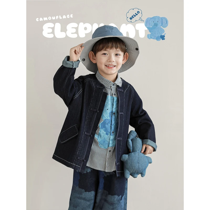 原创图砂洗牛仔迷彩花型 蓝波万象外套N5329