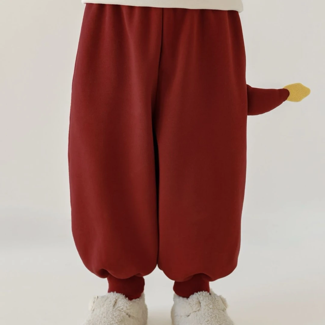 【幼悠男童】原创加厚设计万针 贴布绣 萌龙 宝宝红色拜年服裤N4472