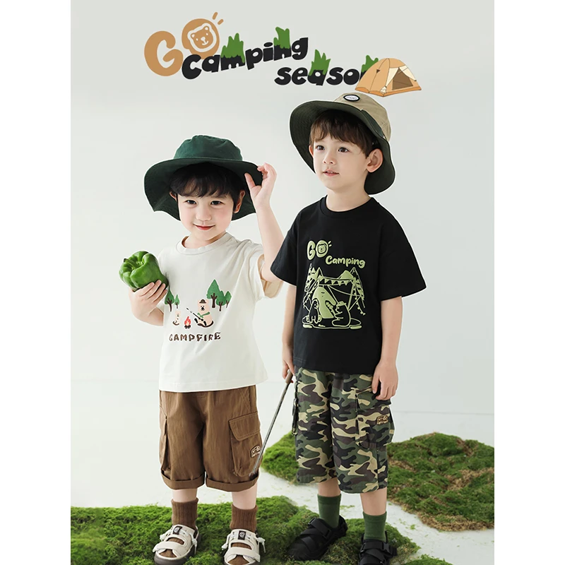 YOEHYAUL/幼悠【清货】迷彩绣标露营清爽系列套装短裤N4971