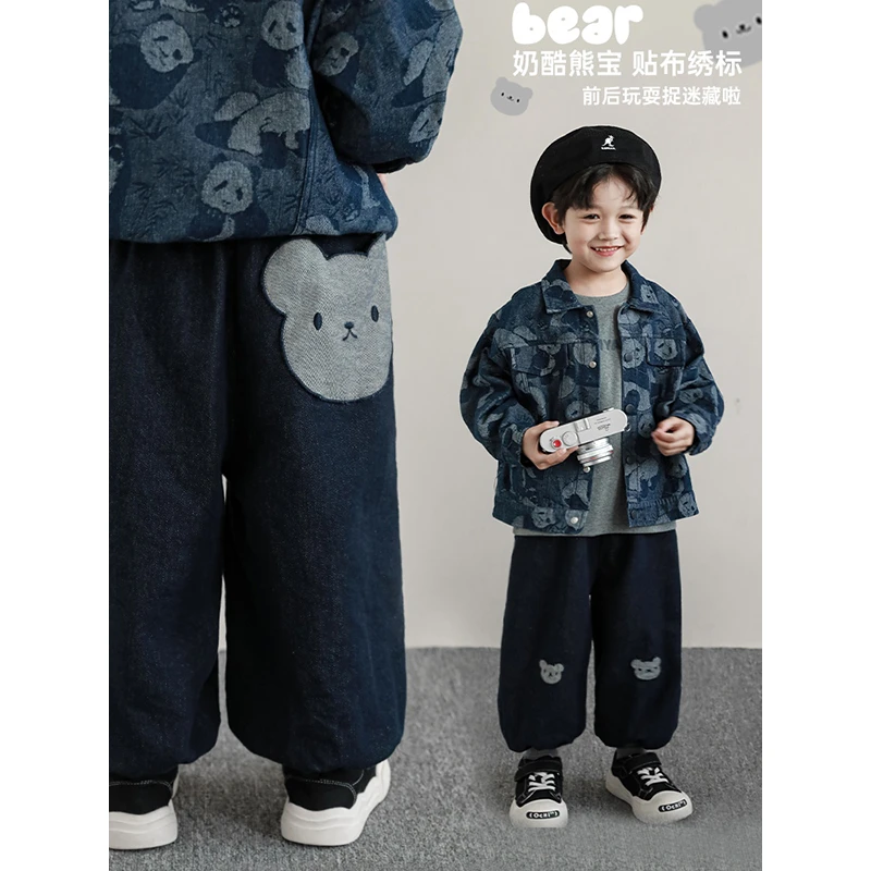 【贴布小熊】贰幼悠萌友探访 小熊贴布绣弹力收束牛仔裤套装GN3962