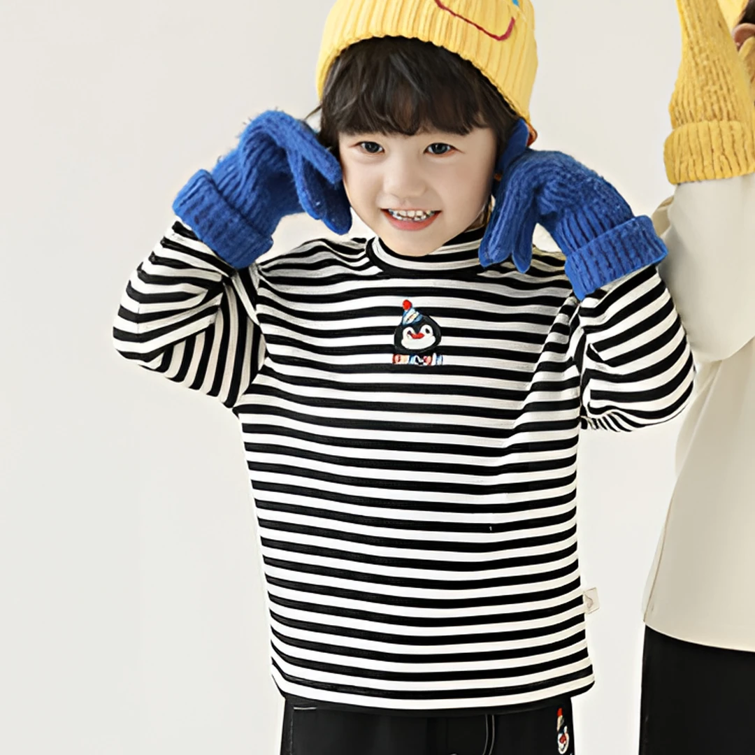 【米黑条纹】YOEHYAUL/幼悠贰冬四波定制A类绣花半高领打底衫N5706