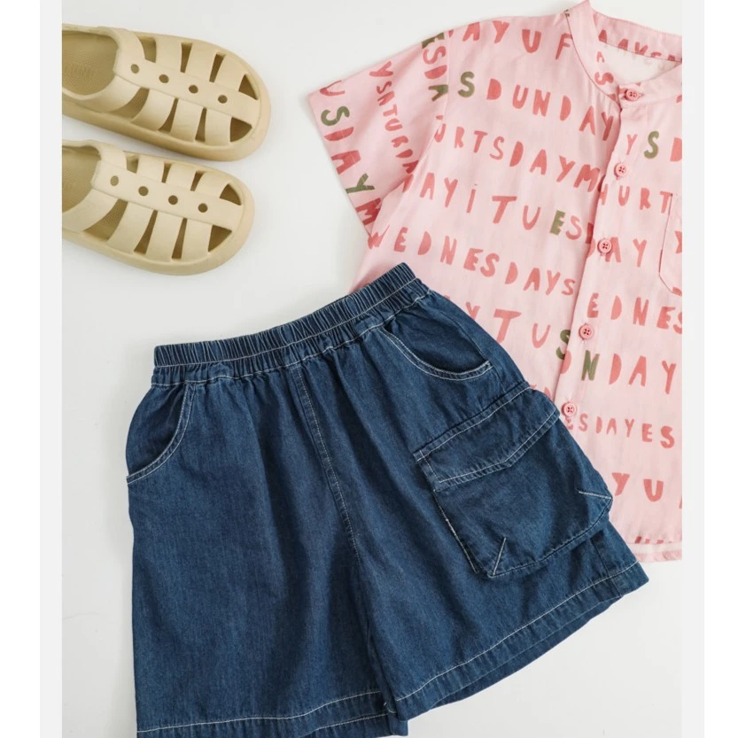 【浓夏五波】幼悠天空遨游 翻盖口袋 直筒砂洗牛仔短裤童裤N3624