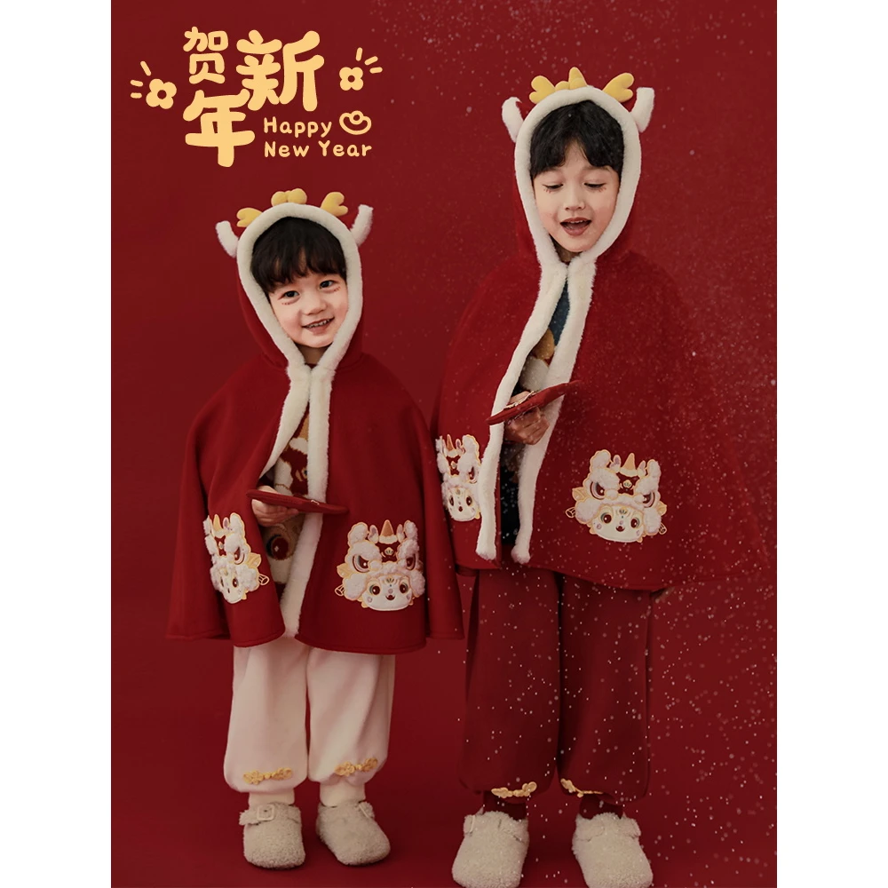 【幼悠男童冬五波】原创神龙祈福 万针刺绣中国风斗篷男外套 ZN0006