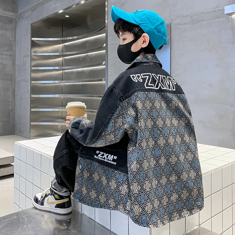 男童外套春秋款中大童男孩洋气拼接牛仔衬衫儿童春季韩版炸街上衣