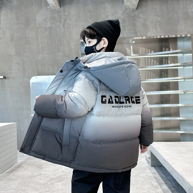 男童冬装棉服2024新款中大童洋气渐变棉衣儿童冬季韩版炸街外套潮