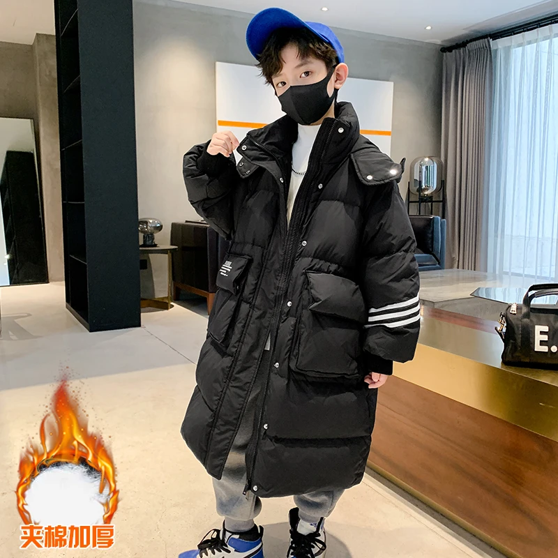 男童冬装棉服2024新款中大童洋气加厚长款棉衣儿童冬季保暖外套潮